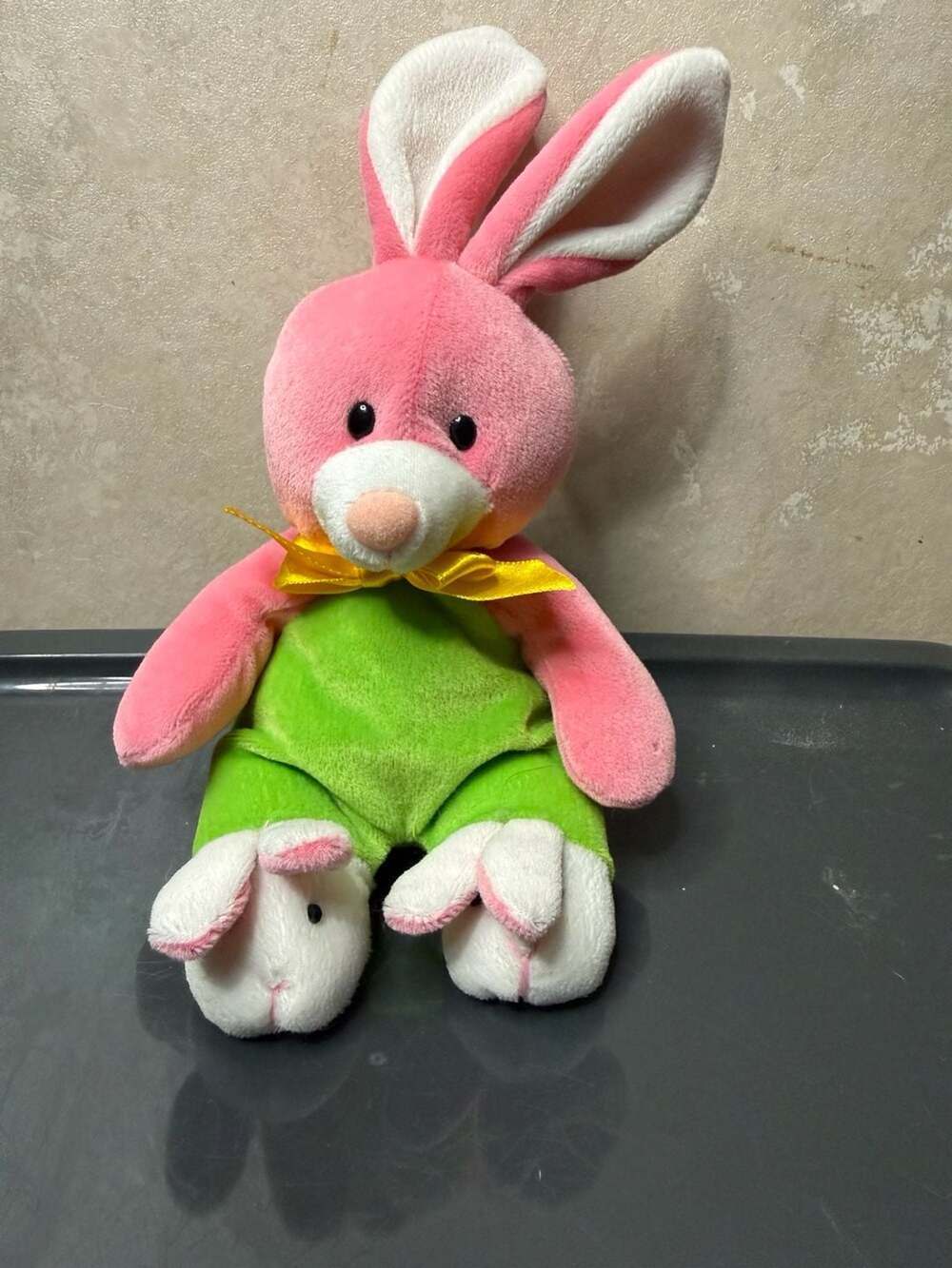 Tb Trading Co Pink & Green Easter Bunny Plush Toy Yellow Bow 10 inch